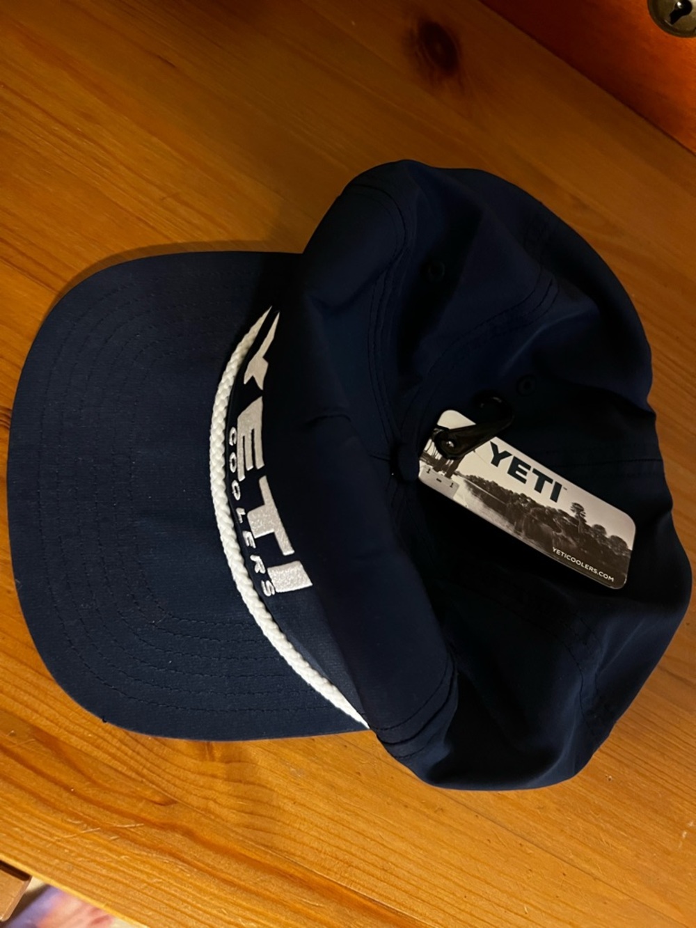 Yeti Navy Hat with White Rope Trim